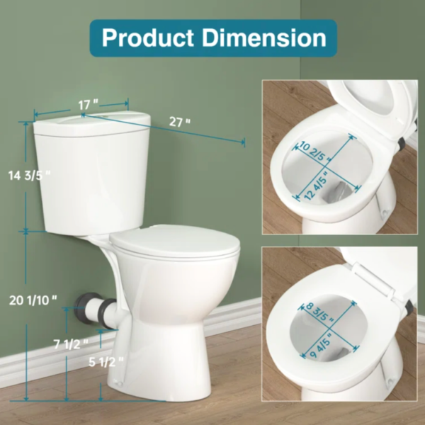19" High Round Toilet with Rear Outlet and Powerful Flushing - T19HROR - Image 2